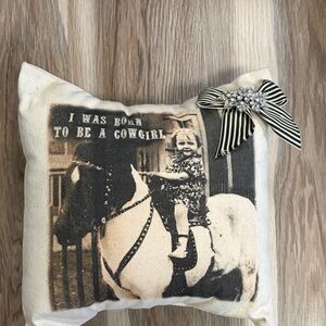 Decorative Cream Pillow with Vintage Cowgirl Print